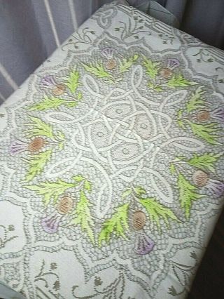 Bonfab Vintage Lace Tablecloth Square 90x90 70s Shabby Chic Thistles Celtic Vgc