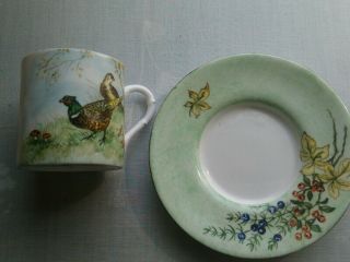 Vintage Pheasant Bird Cup Saucer Hand Painted M.  Hodgetts Ex Worcester