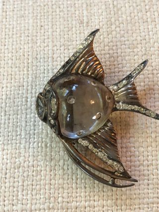 Vintage Sterling Silver Rhinestone Lucite Jelly Belly Tropical Fish Brooch Coro