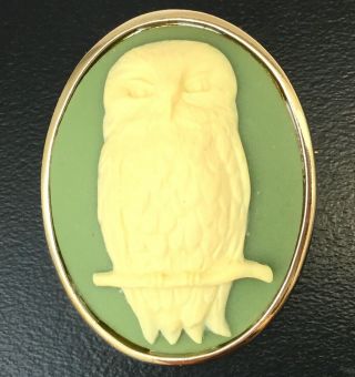 Owl Cameo Brooch Necklace Pendant Figural Vintage Or Modern Costume Jewelry