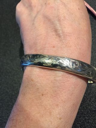 Vintage Sterling Silver Hinged Bracelet 8” - Safety Chain 14.  4g Hallmarks