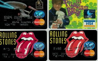 Four Vtg 1990s Credit Cards Austin Powers - Star Trek - Rolling Stones