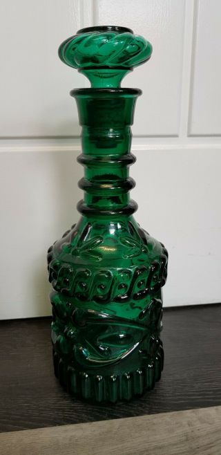 Vintage Retro 12 " High Genie Decanter Bottle Green Italy 1960s Boho Empoli Vgc