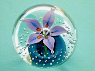 Vintage Wheaton Art Glass Controlled Bubbles & Flower In Pot Paperweight Marked