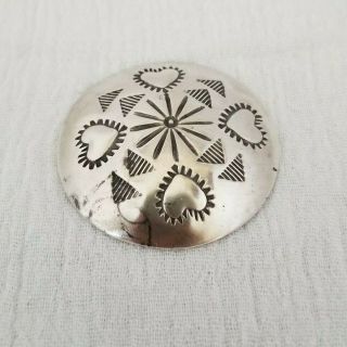 Vintage Navajo Sterling Silver Hand tooled Hearts Concho Button 2