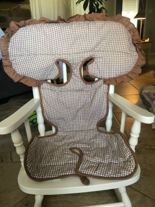 1980’s Vintage Padded Car Seat Cover Brown Gingham Ruffle Infant Toddler Unisex