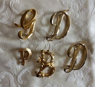 Vintage Brooches,  5 Vintage Letter Brooches,  Mamselle,  Sarah Coventry & Trifari