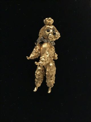 Vintage Panetta Poodle Dog Pin Swivel Head Rhinestone Collar Gold Plated