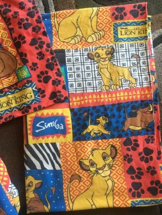 Vintage Disney The Lion King Flannel Flat Fitted Bed Sheet Set With Pillow Case