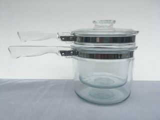 Vintage Pyrex Glass Double Boiler - 3 Piece 1.  5 Qt Flame Ware 6283