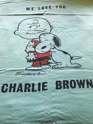 Vintage Snoopy Peanuts Charlie Brown We Love You Twin Bedspread Blanket