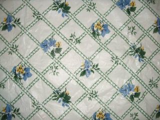 Vtg White Blue Yellow Floral Vinyl Tablecloth w/Flannel Back 51 x 69 Rectangular 4
