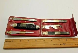 Vintage IMPERIAL Folding Pocket Knife Multi - Tool w/5 Add - On Tools & Case USA T 2
