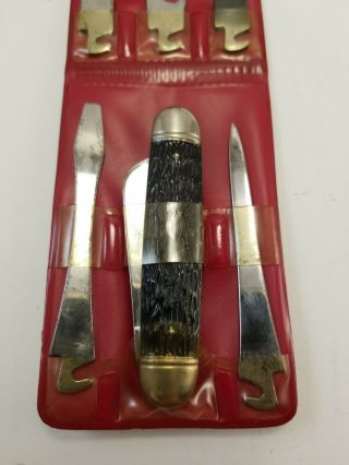 Vintage IMPERIAL Folding Pocket Knife Multi - Tool w/5 Add - On Tools & Case USA T 3