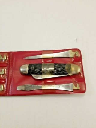 Vintage IMPERIAL Folding Pocket Knife Multi - Tool w/5 Add - On Tools & Case USA T 7