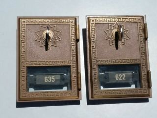 Vintage Brass & Glass Us Post Office Mail Box Doors W/ Keys