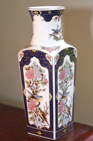 Vintage Arnart Vase Japan Cobalt Birds Gold Gilt Porcelain Oriental Garden 10 " H