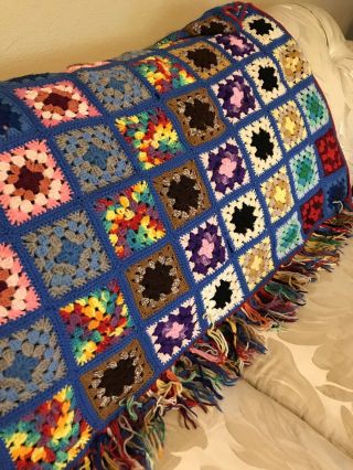 Vintage Handmade Crotchet Afghan/throw/blanket - Multi Color - 65” X 47”