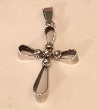 Vintage Mexico Sterling Silver Cross Pendant Signed Hrs Mexican Open Work