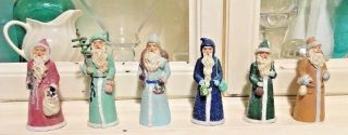 Set Of 6 Old World Santa Claus Resin Dolls Figurines Shelf Wmg 2007 Holiday Vtg