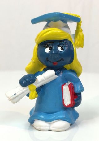 Vintage Smurfs Graduation Smurfette Graduate Schleich Peyo Pvc Toy Figure 1980 