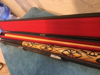 Vintage 2pc Pool Stick Cue Taiwan Handmade Carved Painted