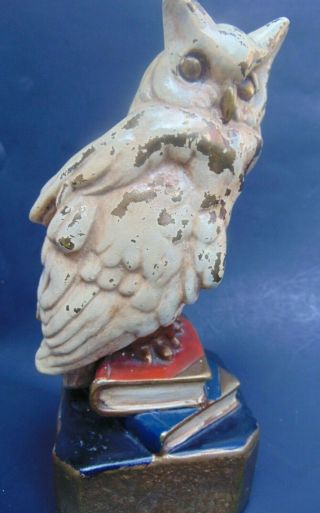 Vintage Marion Bronze Snowy Owl Bookend Owl Perched On Books Heavy Stamped Mb
