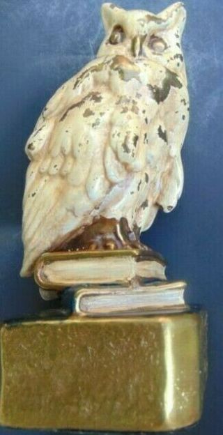 Vintage Marion Bronze Snowy Owl Bookend Owl Perched On Books Heavy Stamped MB 2