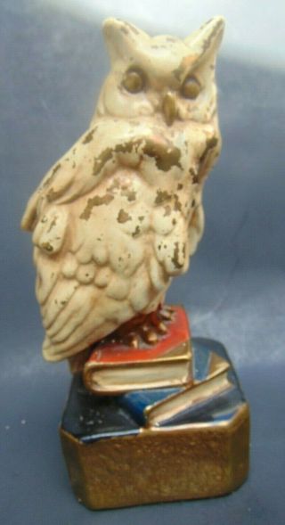Vintage Marion Bronze Snowy Owl Bookend Owl Perched On Books Heavy Stamped MB 3