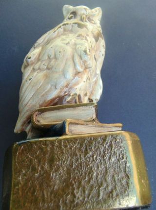 Vintage Marion Bronze Snowy Owl Bookend Owl Perched On Books Heavy Stamped MB 5