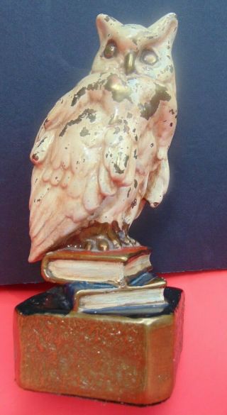 Vintage Marion Bronze Snowy Owl Bookend Owl Perched On Books Heavy Stamped MB 7
