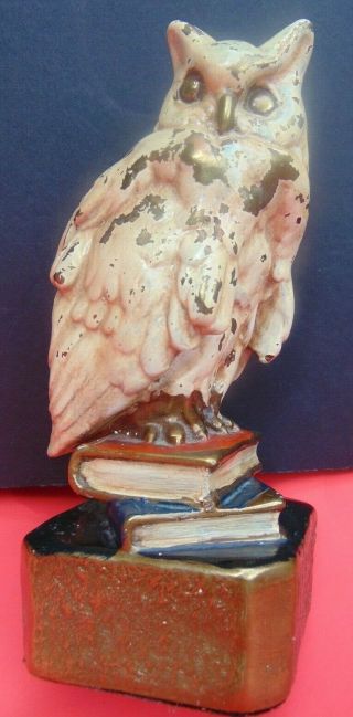 Vintage Marion Bronze Snowy Owl Bookend Owl Perched On Books Heavy Stamped MB 8