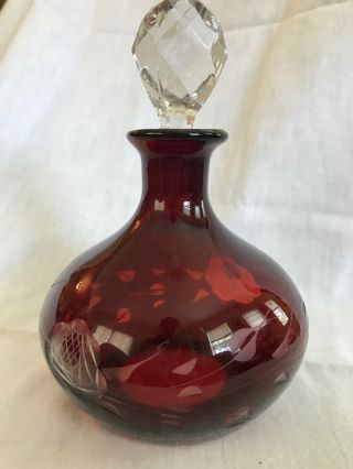 Vintage Czech Floral Cut To Clear Red - Crystal Stopper Perfume Bottle? Decanter?