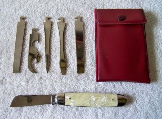 Vintage Imperial Folding Pocket Knife Multi - Tool W/5 Add - On Tools & Case Usa