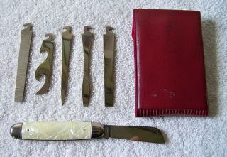 Vintage IMPERIAL Folding Pocket Knife Multi - Tool w/5 Add - On Tools & Case USA 2