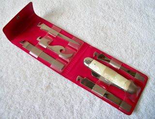 Vintage IMPERIAL Folding Pocket Knife Multi - Tool w/5 Add - On Tools & Case USA 7