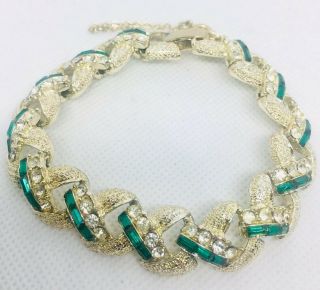 Coro Pegasus Rhinestone Bracelet Emerald Green Baguettes Vintage Jewelry
