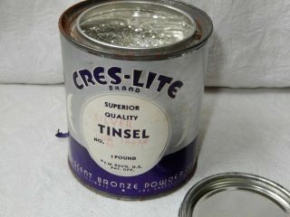 Vintage 1lb Can Cres - Lite Brand Silver Tinsel Loose Glitter Usa Crafts Christmas
