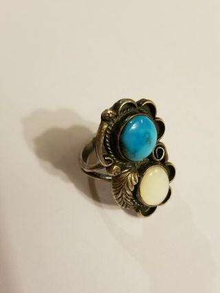 Vtg Navajo Old Pawn Sterling Silver Turquoise Ring Size 7