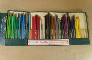 A Vintage Case Containing 42 X Swan Pencil Co Carb - Othello Pastel Pencils