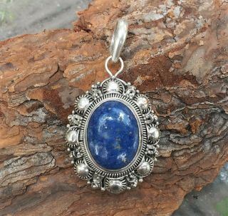 Vintage Hand Made 925 Sterling Silver Lapis Lazuli Pendant 1 Inch Long