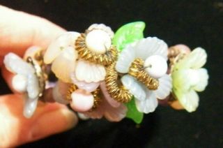Vintage Celluloid And Glass Floral Beaded Bracelet Pastels Made In Germany