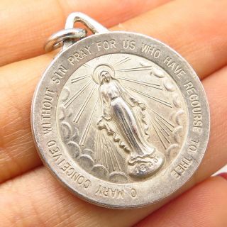 Vintage 925 Sterling Silver St.  Virgin Mary Pray For Us Religious Charm Pendant