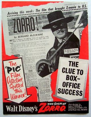 The Sign Of Zorro 1958 Vintage Print Ad Walt Disney