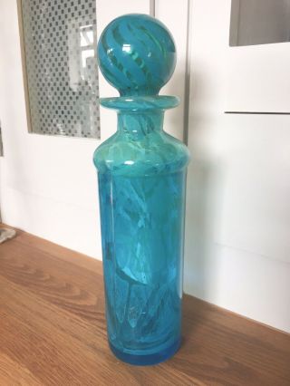 Vintage Mdina Art Glass Trailed Bottle Decanter With Stopper Green/turquoise