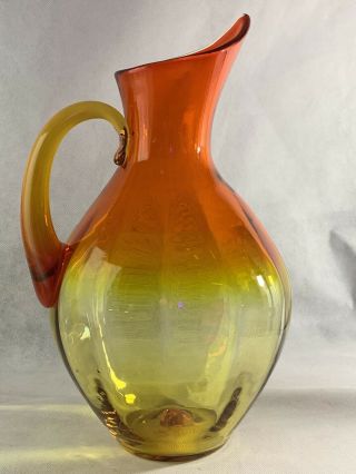 Blenko 991 Mid Century Amberina Blown Art Glass Pitcher 13” Vtg Collectible Gift