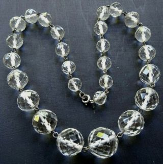 Vintage Art Deco Facet Cut Crystal Glass Bead Silver Wired Necklace - 47