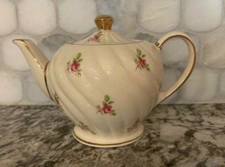 Vintage Sadler Teapot 4 Cup Pink Roses Swirl Numbered England Excelent Cond