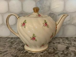 Vintage SADLER Teapot 4 cup Pink Roses Swirl Numbered ENGLAND Excelent Cond 2