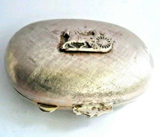 Vintage Art Deco Italian Silver Miniature Powder Compact With Chariot Inset.  See
